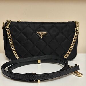 Elegant Black Quilted Crossbody Bag with Gold Chain